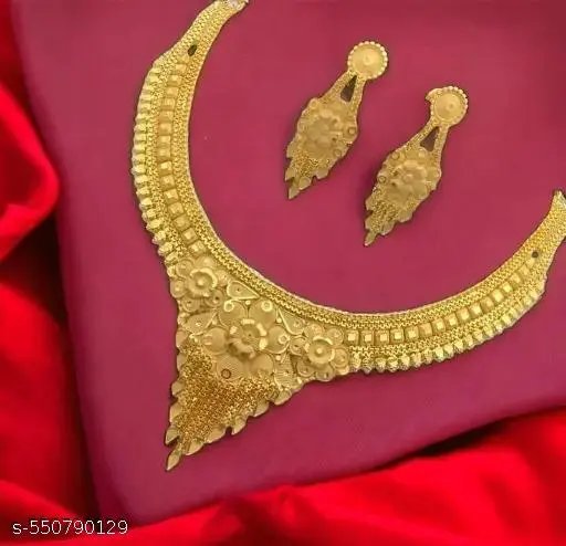 designer alloy gold plated jewellery combo – necklace, earrings, and tikka